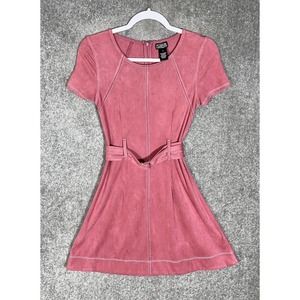Rosie Harlow Faux Suede Fit &Flare Dress Womens Size Small Stretch‎ Pink Belted